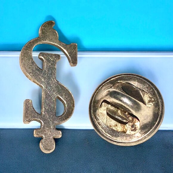 Vintage Sterling Silver Dollar Sign Push Pin Brooch Tie Tack Money Signed Tiny - Picture 10 of 12